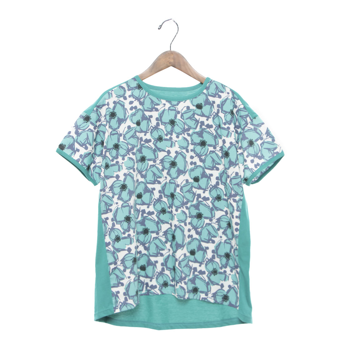 ブローディア BRODIAEA リバティプリント半袖Tシャツ 大花柄×無地切り替えカットソー【日本製】 （エメラルド） エメラルド