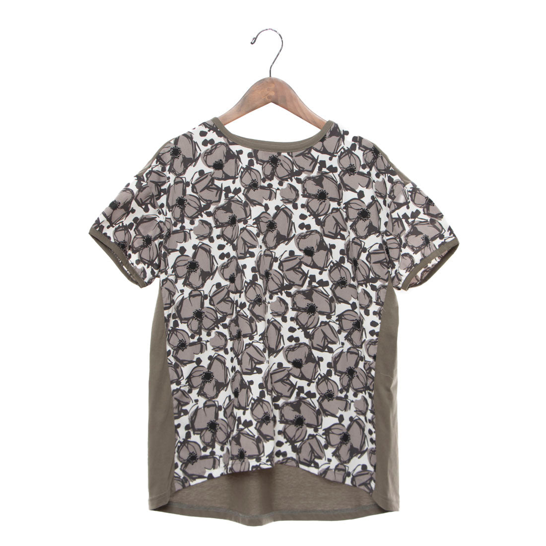 ブローディア BRODIAEA リバティプリント半袖Tシャツ 大花柄×無地切り替えカットソー【日本製】 （グレー） グレー