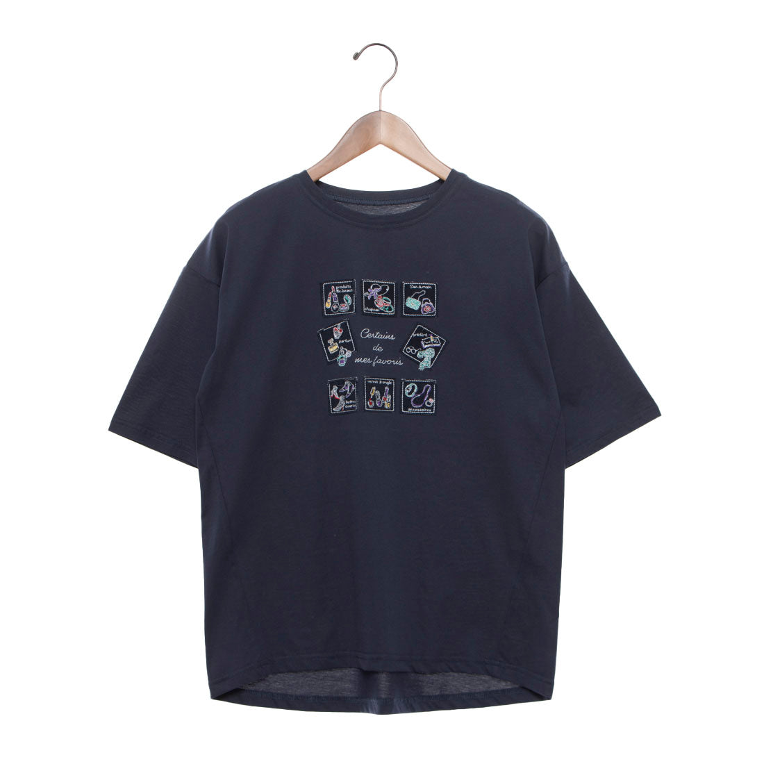 ブローディア BRODIAEA 切手モチーフ刺繍半袖Tシャツ （ネイビー） ネイビー