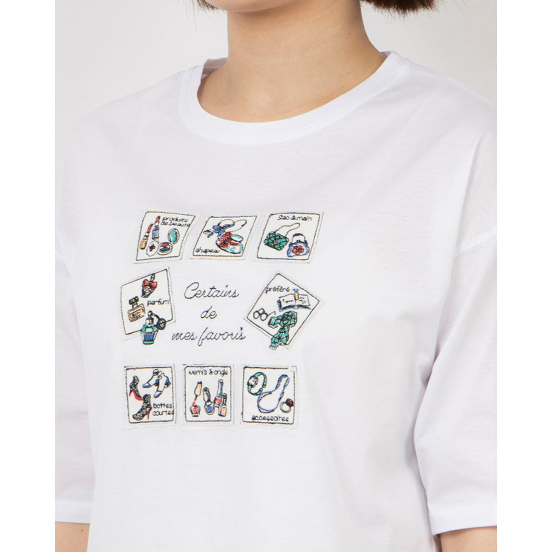 ブローディア BRODIAEA 切手モチーフ刺繍半袖Tシャツ （ネイビー） ネイビー