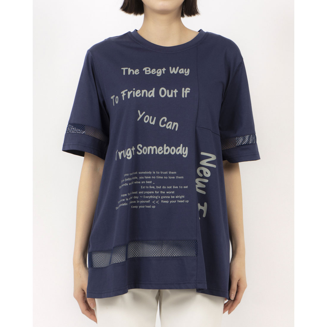 ブローディア BRODIAEA ツルサラコットンシリーズ メッシュ切り替えロゴプリント半袖Tシャツ （ネイビー） ネイビー