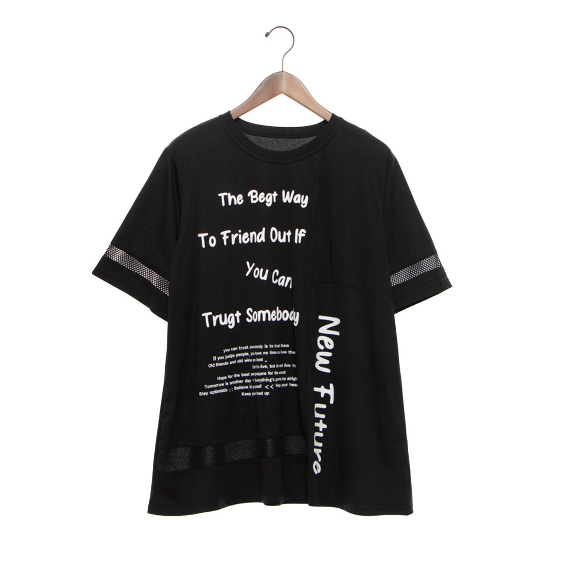 ブローディア BRODIAEA ツルサラコットンシリーズ メッシュ切り替えロゴプリント半袖Tシャツ （ブラック） ブラック