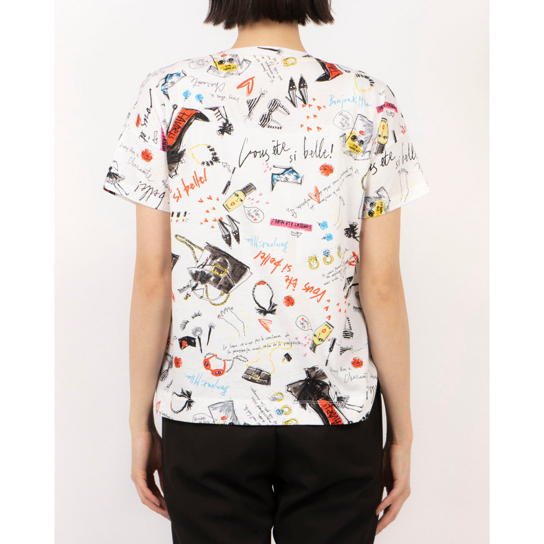 ブローディア BRODIAEA シルケット 手書き風イラスト総柄 半袖Tシャツ （オフホワイト） オフホワイト