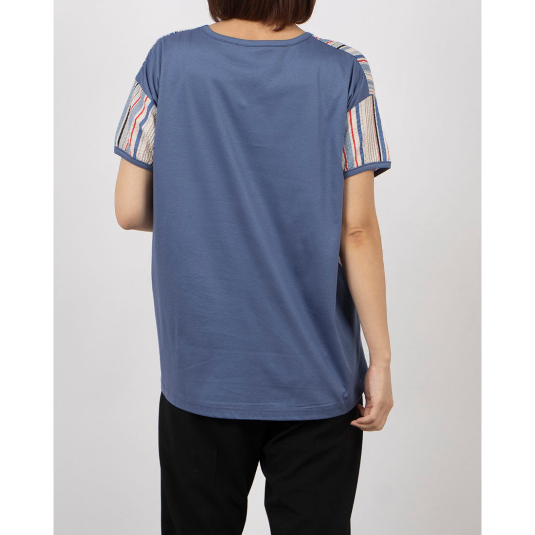 ブローディア BRODIAEA ミラクルウェーブ マルチカラーストライプ切り替え半袖Tシャツ （ブルー） ブルー