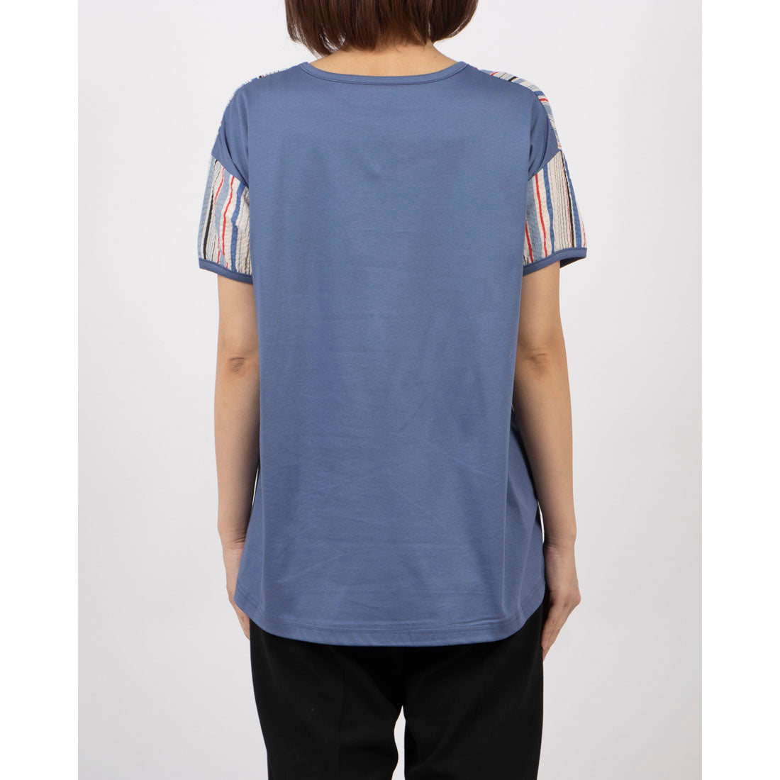 ブローディア BRODIAEA ミラクルウェーブ マルチカラーストライプ切り替え半袖Tシャツ （ブルー） ブルー