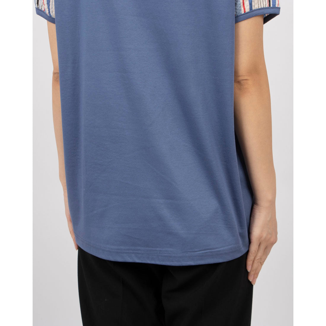 ブローディア BRODIAEA ミラクルウェーブ マルチカラーストライプ切り替え半袖Tシャツ （ブルー） ブルー