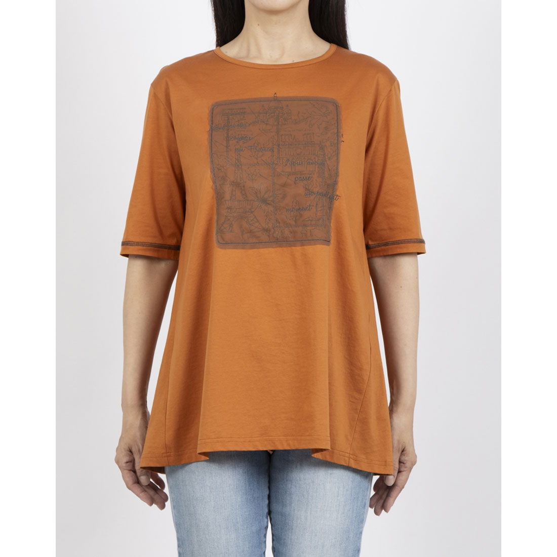 ブローディア BRODIAEA シルケットコットン パリの風景×チュールデザイン半袖Tシャツ （キャメル） キャメル