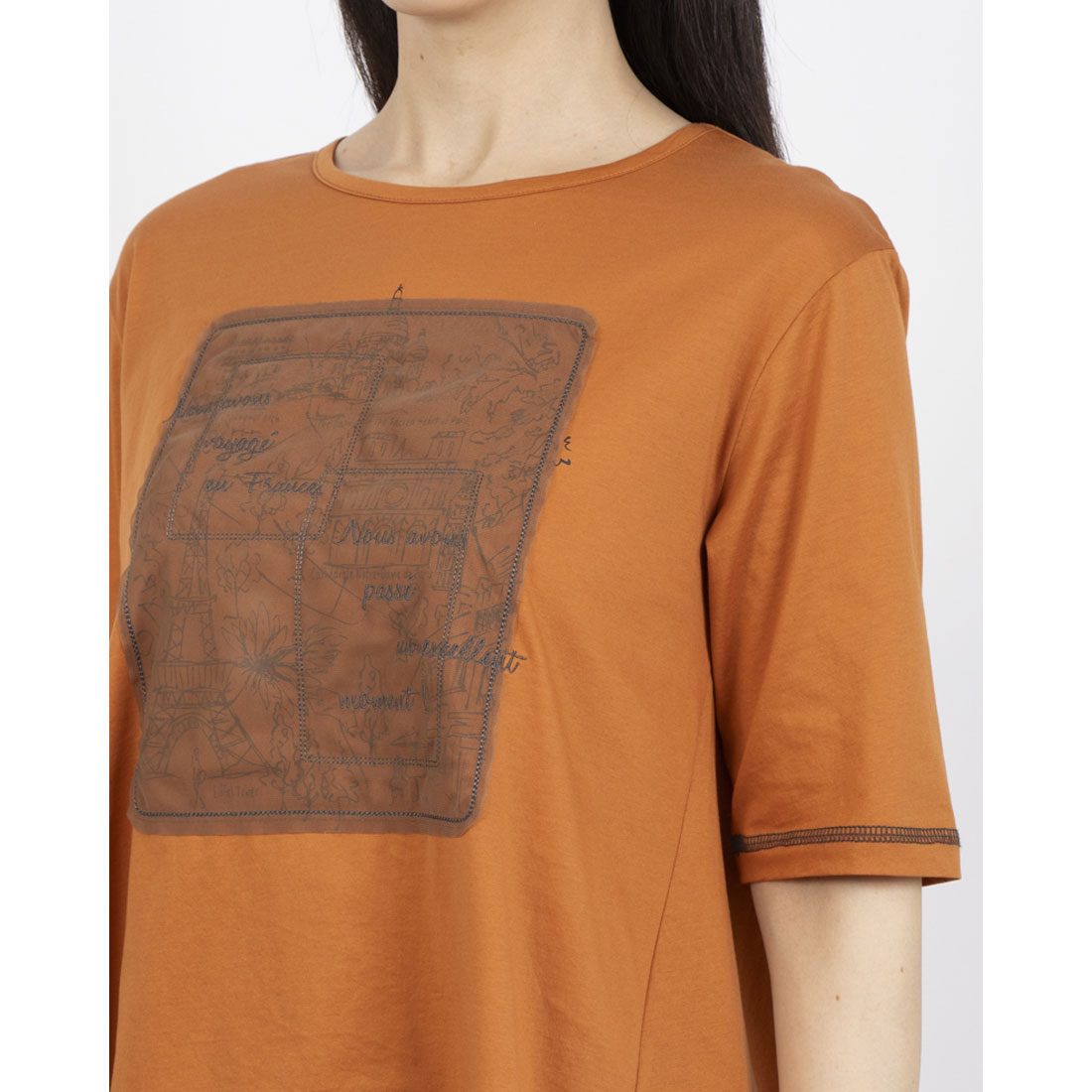 ブローディア BRODIAEA シルケットコットン パリの風景×チュールデザイン半袖Tシャツ （キャメル） キャメル