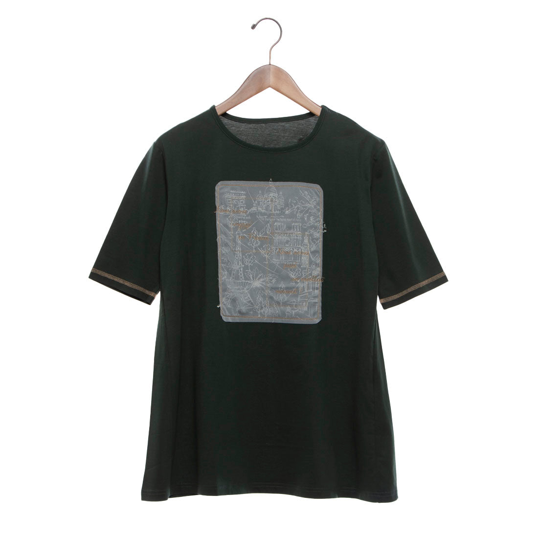 ブローディア BRODIAEA シルケットコットン パリの風景×チュールデザイン半袖Tシャツ （ダークグリーン） ダークグリーン