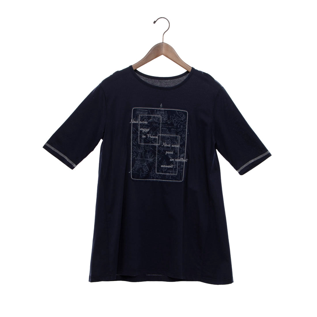 ブローディア BRODIAEA シルケットコットン パリの風景×チュールデザイン半袖Tシャツ （ネイビー） ネイビー