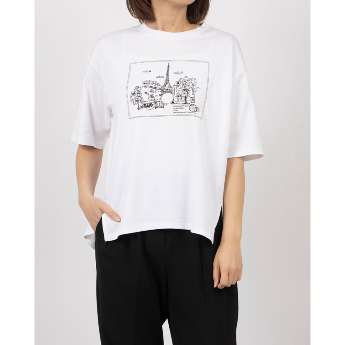 ブローディア BRODIAEA PREMIUMスムース 風景刺繍半袖Tシャツ （オフホワイト） オフホワイト
