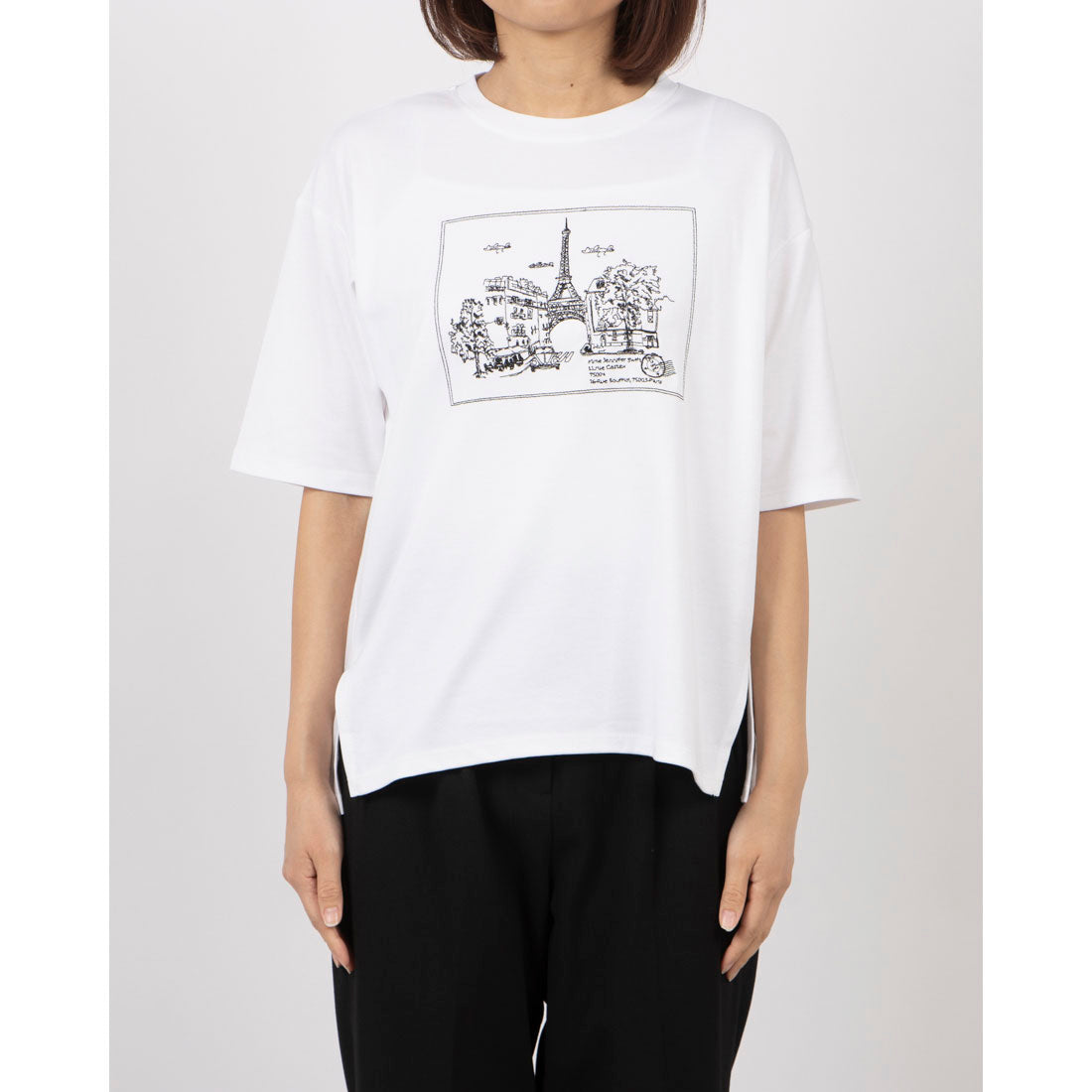 ブローディア BRODIAEA PREMIUMスムース 風景刺繍半袖Tシャツ （オフホワイト） オフホワイト