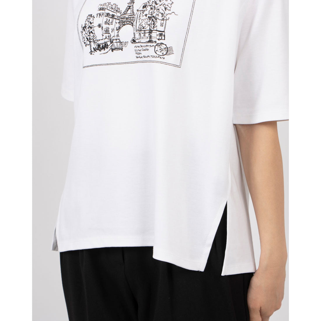 ブローディア BRODIAEA PREMIUMスムース 風景刺繍半袖Tシャツ （オフホワイト） オフホワイト