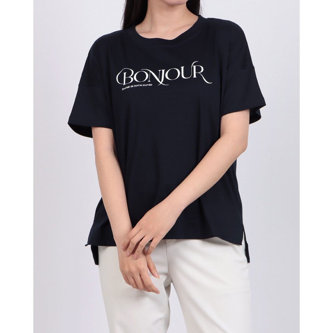 ブローディア BRODIAEA BONJOURロゴプリント半袖Tシャツ【日本製】 （ネイビー） ネイビー
