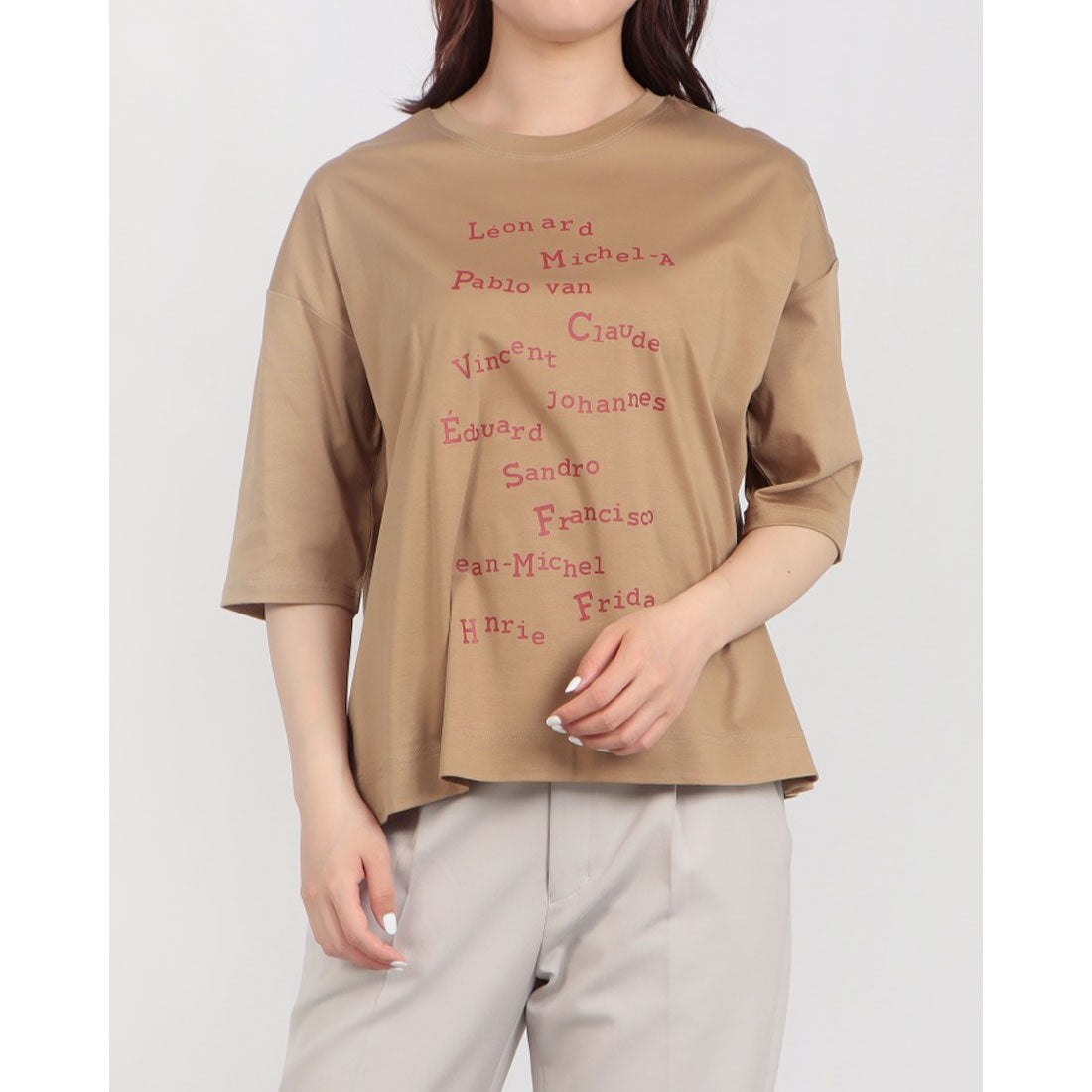 ブローディア BRODIAEA ロゴプリント5分袖Tシャツ （ベージュ） ベージュ