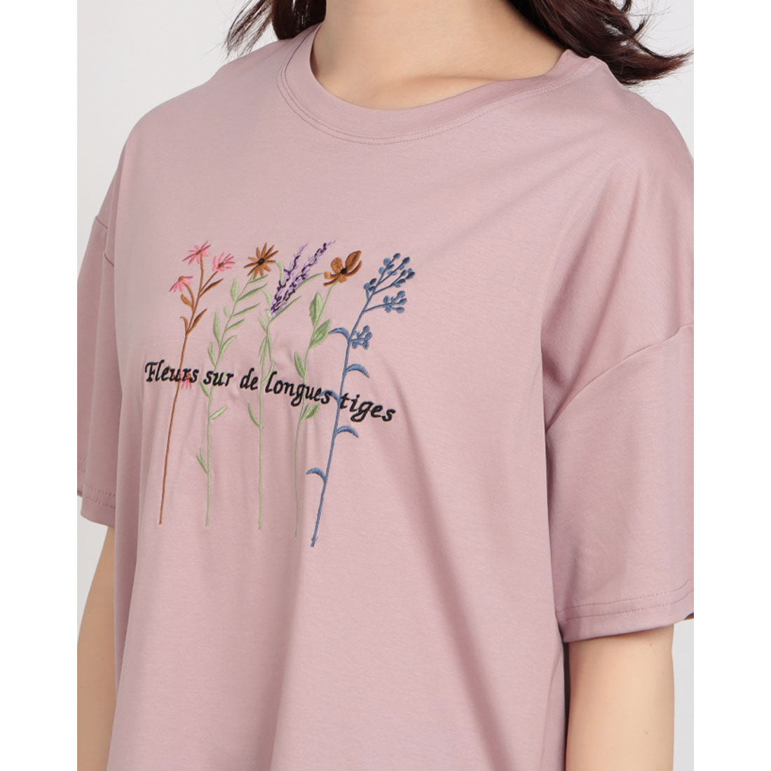 ブローディア BRODIAEA カラフルフラワー刺繍半袖Tシャツ （ピンク） ピンク