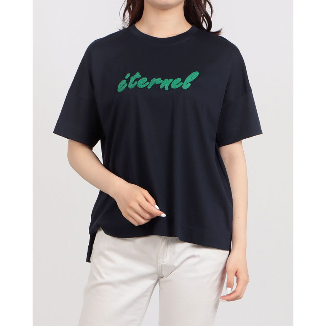 ブローディア BRODIAEA 配色パイルロゴ半袖Tシャツ （ネイビー） ネイビー