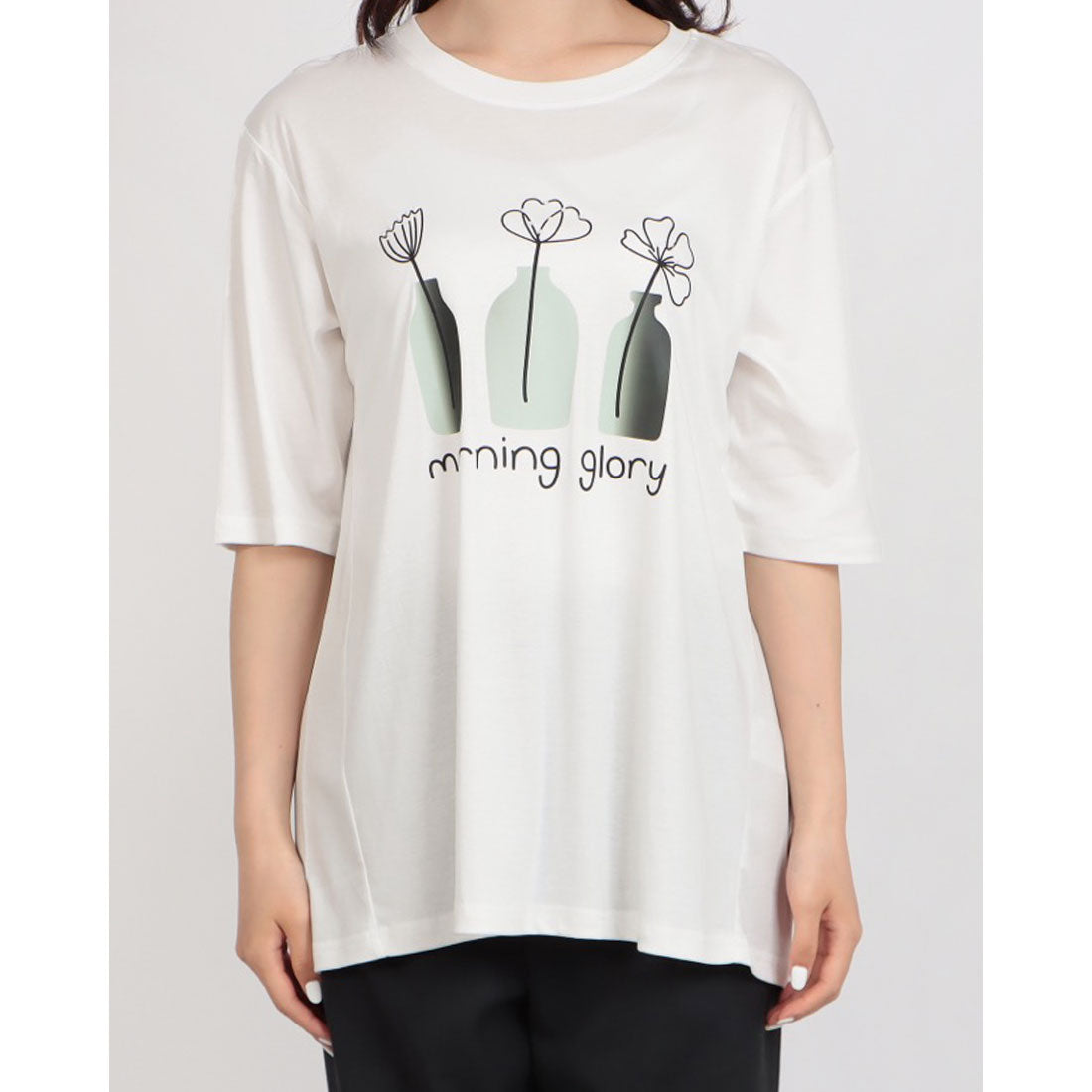 ブローディア BRODIAEA 線画フラワープリント半袖Tシャツ （オフホワイト） オフホワイト