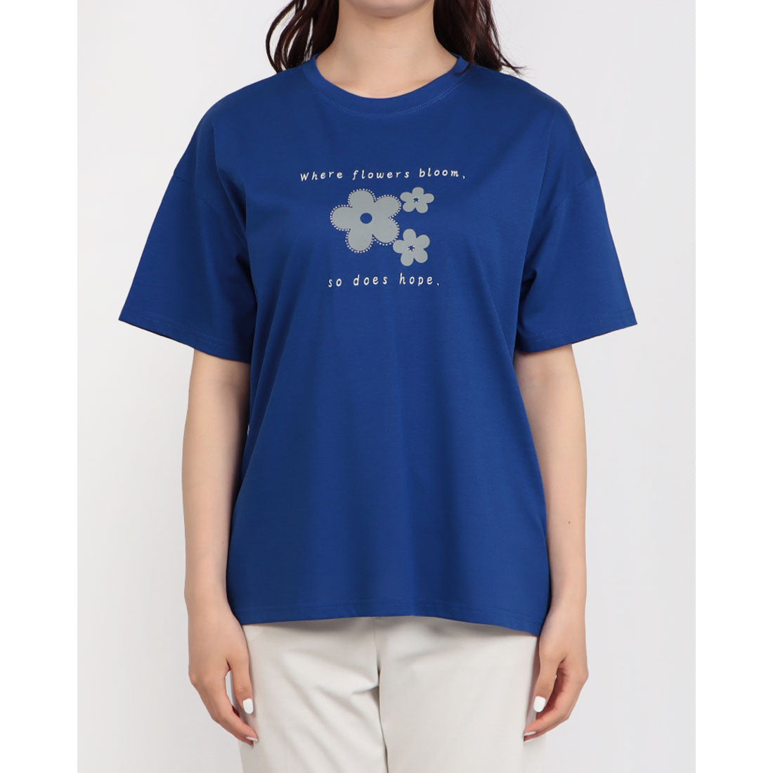 ブローディア BRODIAEA フラワープリントスパンコール半袖Tシャツ （ロイヤルブルー） ロイヤルブルー