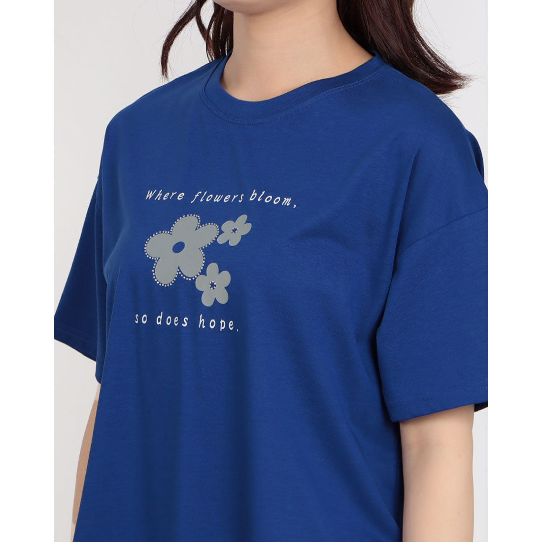 ブローディア BRODIAEA フラワープリントスパンコール半袖Tシャツ （ロイヤルブルー） ロイヤルブルー
