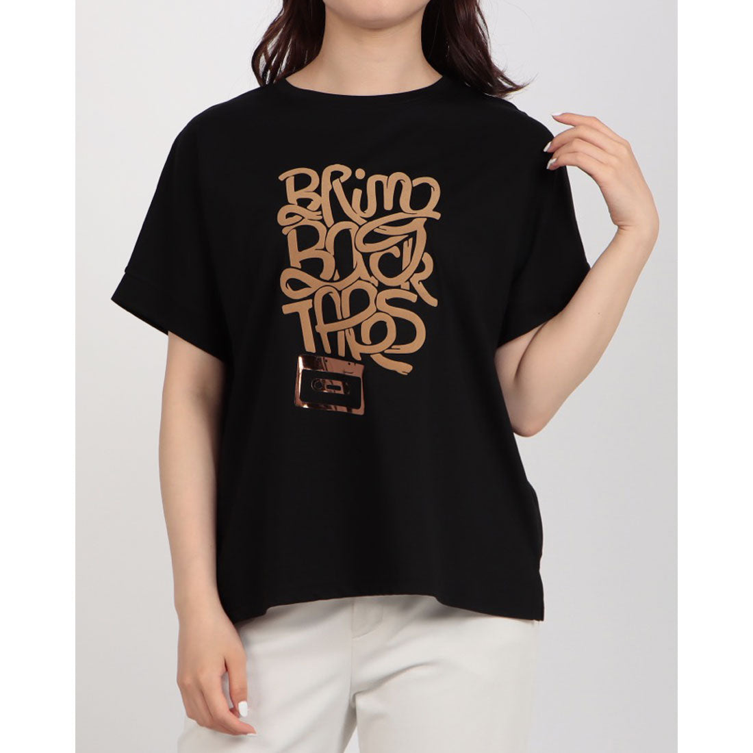 ブローディア BRODIAEA 極サラコットンフロッキープリントTシャツ （ブラック） ブラック