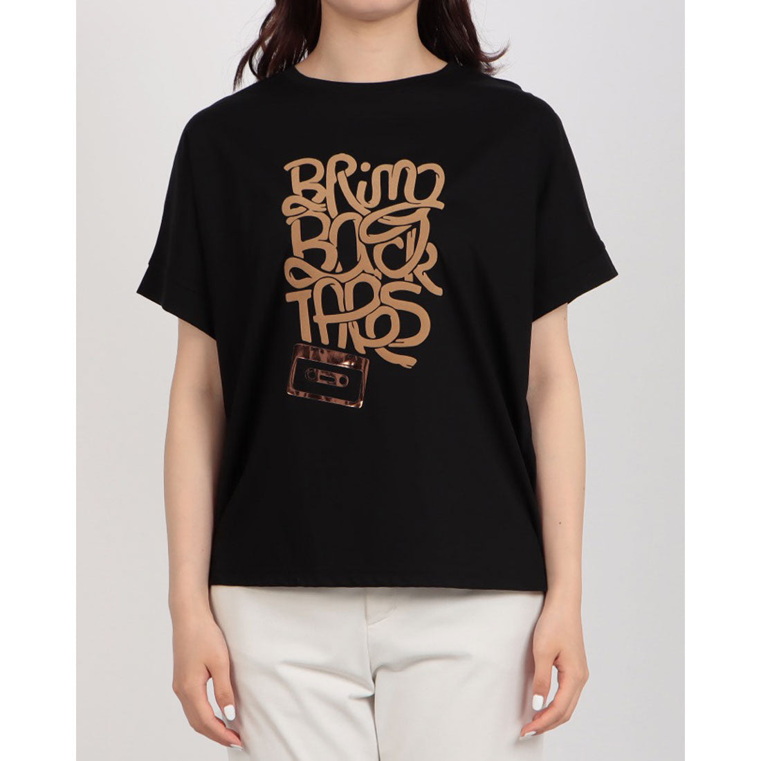 ブローディア BRODIAEA 極サラコットンフロッキープリントTシャツ （ブラック） ブラック