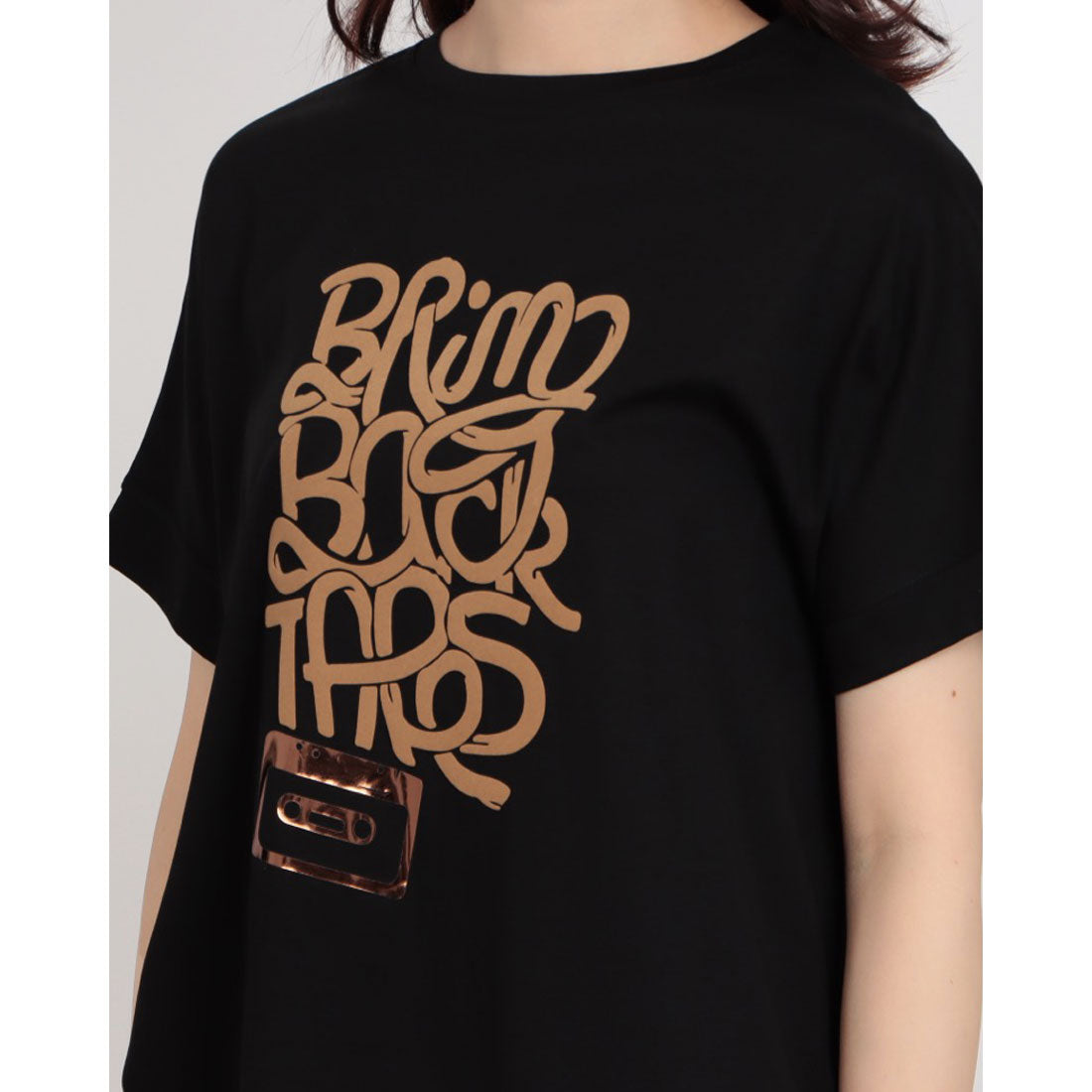 ブローディア BRODIAEA 極サラコットンフロッキープリントTシャツ （ブラック） ブラック