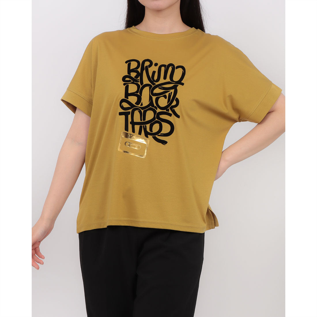 ブローディア BRODIAEA 極サラコットンフロッキープリントTシャツ （マスタード） マスタード