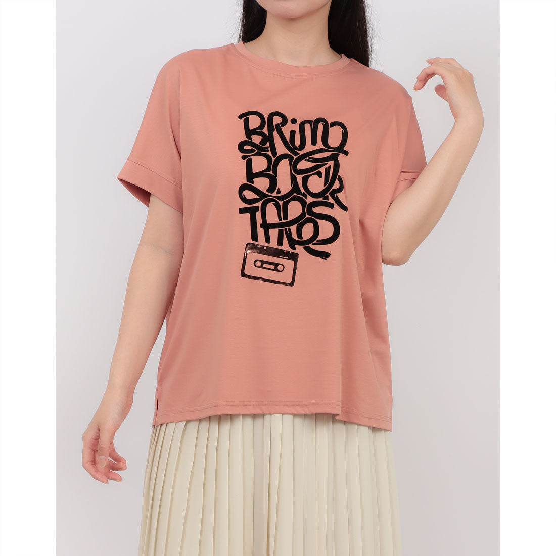 ブローディア BRODIAEA 極サラコットンフロッキープリントTシャツ （ピンク） ピンク
