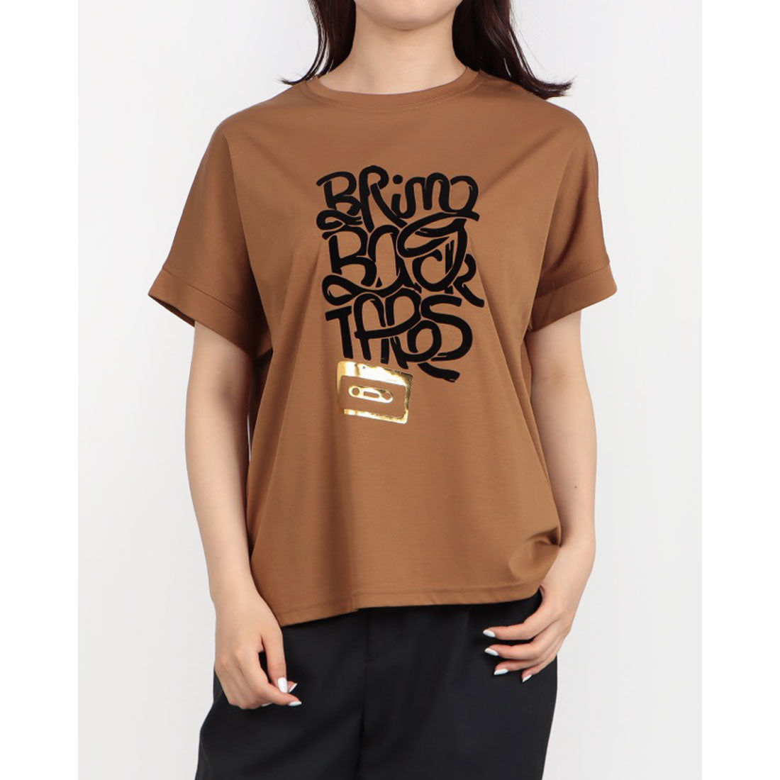 ブローディア BRODIAEA 極サラコットンフロッキープリントTシャツ （キャメル） キャメル