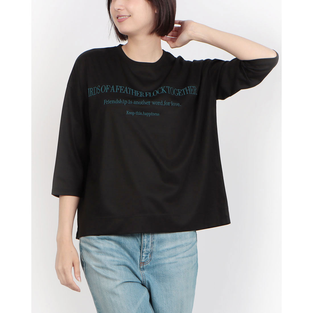 ブローディア BRODIAEA 七分袖ロゴ刺繍Tシャツ （ブラック） ブラック