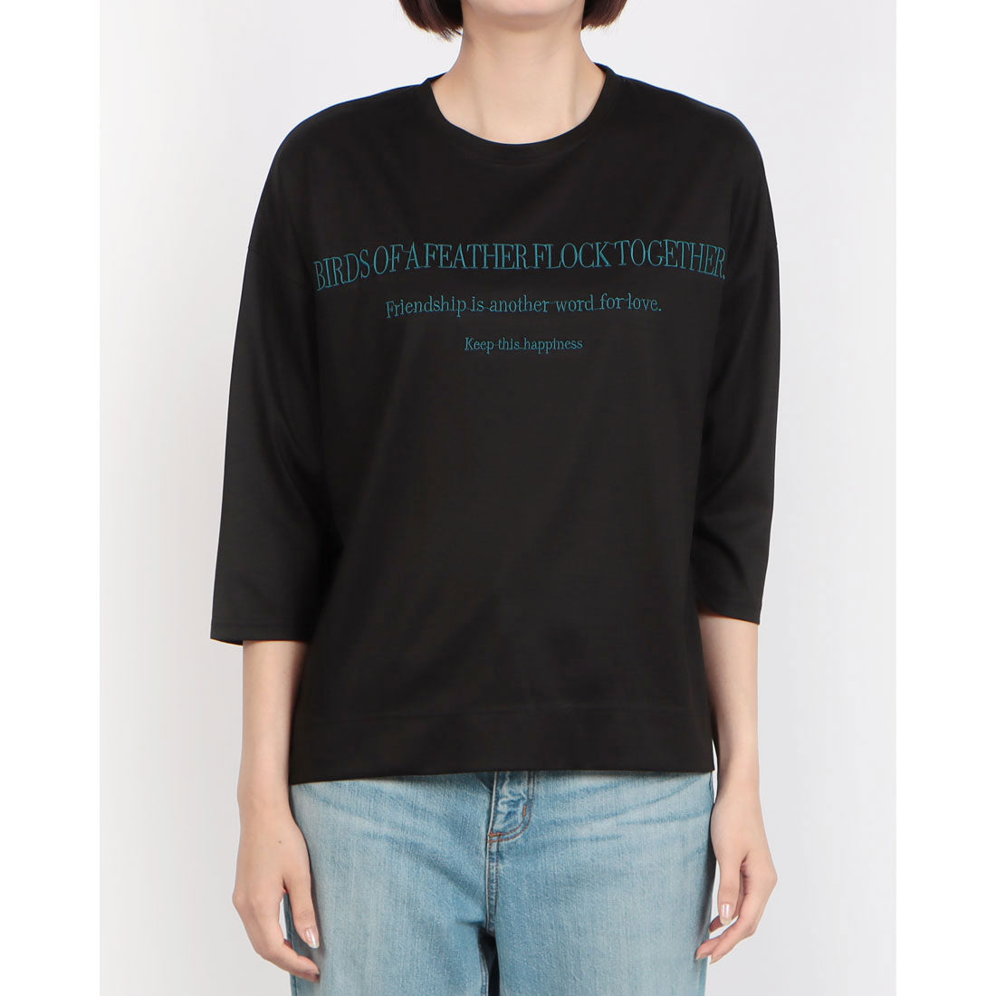 ブローディア BRODIAEA 七分袖ロゴ刺繍Tシャツ （ブラック） ブラック