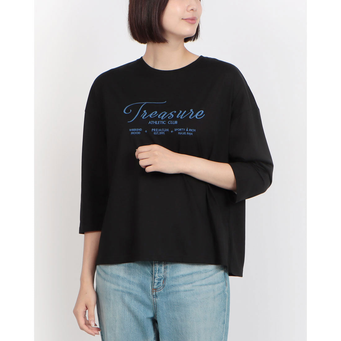 ブローディア BRODIAEA ロゴ刺繍七分袖Tシャツ （ブラック） ブラック