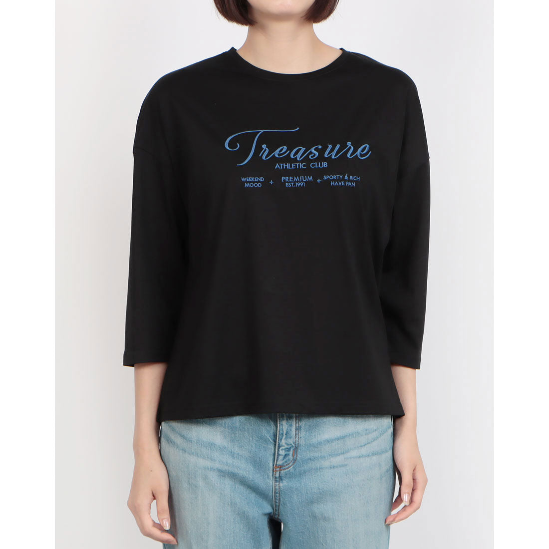 ブローディア BRODIAEA ロゴ刺繍七分袖Tシャツ （ブラック） ブラック