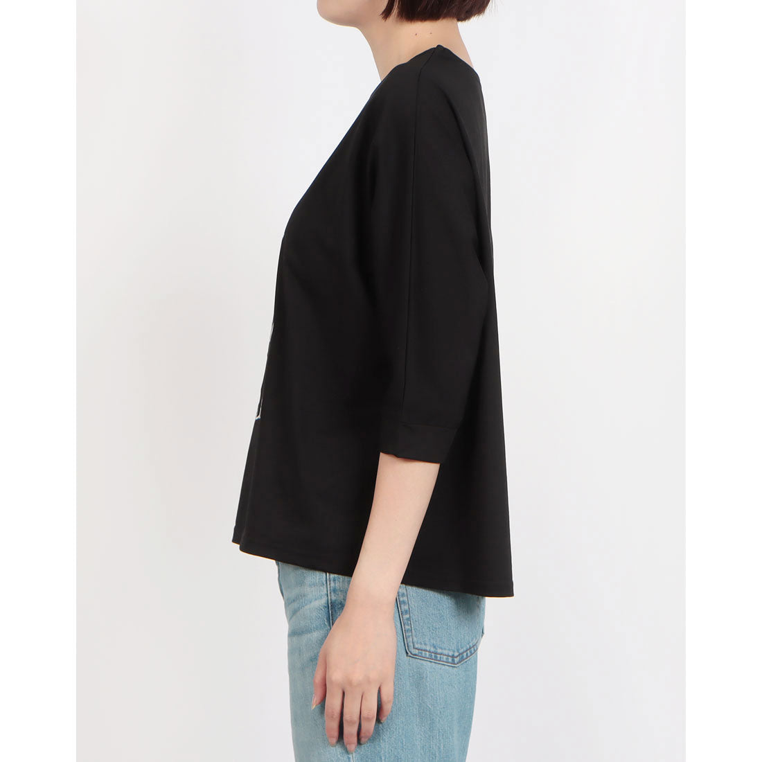 ブローディア BRODIAEA ロゴ刺繍七分袖Tシャツ （ブラック） ブラック