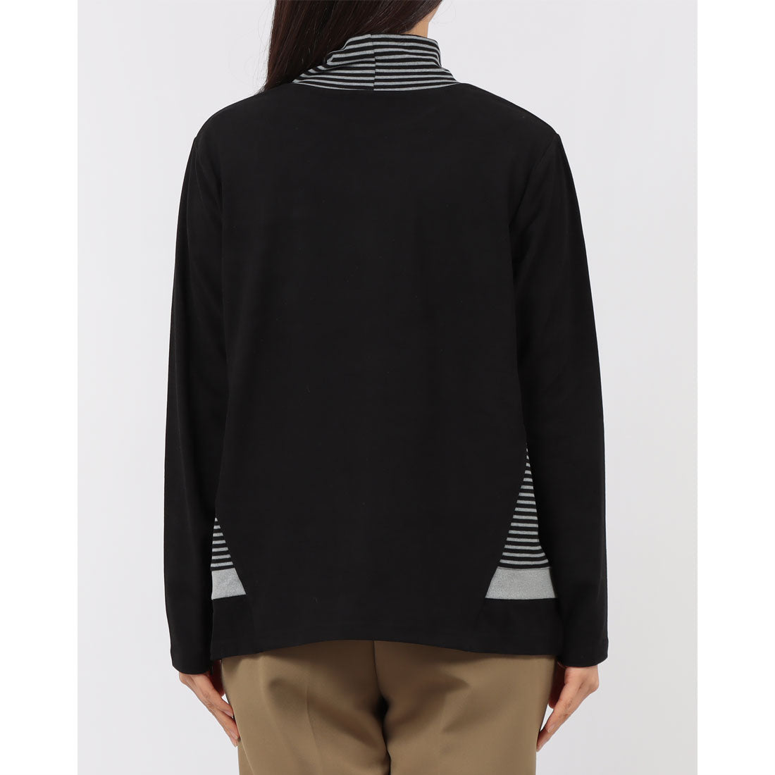 ブローディア BRODIAEA ピーチ起毛×ボーダープルオーバー ポケット付き （ブラック） ブラック