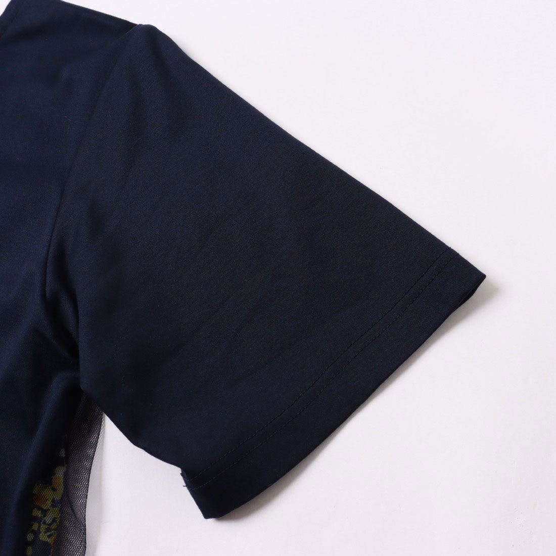 ブローディア BRODIAEA バック切替えフラワー×チュール半袖Tシャツ【日本製】 （ネイビー） ネイビー