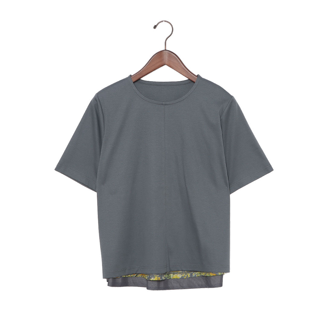 ブローディア BRODIAEA バック切替えフラワー×チュール半袖Tシャツ【日本製】 （グレー） グレー