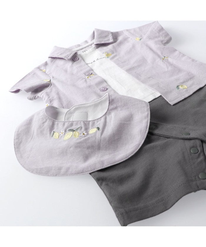 ブランシェス branshes 【おそろい】レモン＆フラワー総柄刺しゅうスタイ 【返品不可商品】 （ラベンダー） ラベンダー