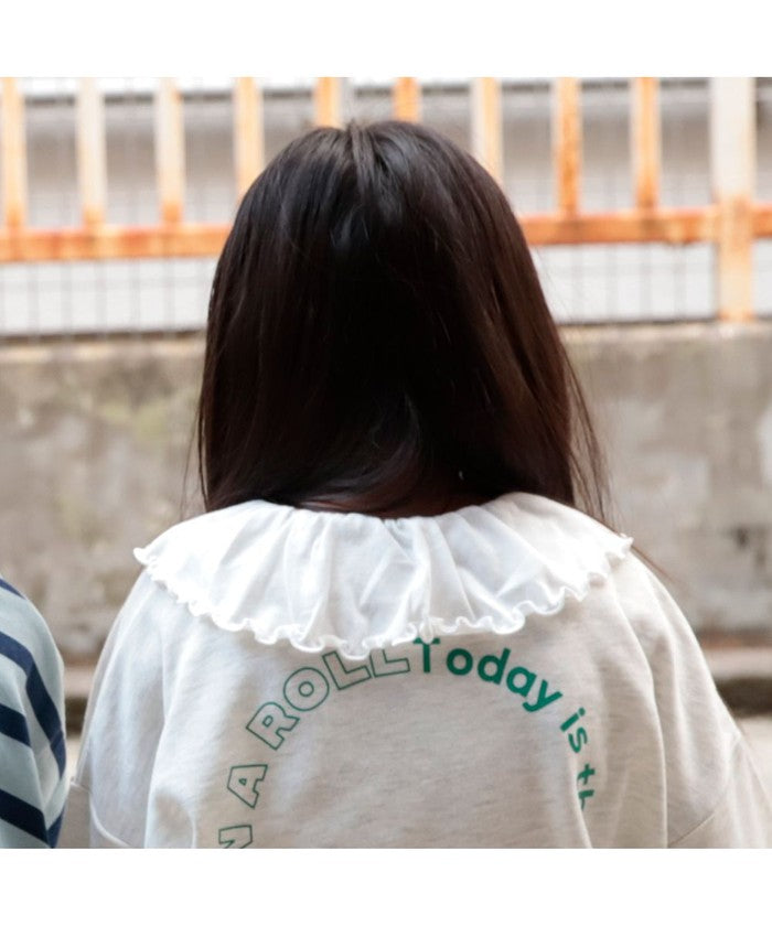 ブランシェス BRANSHES 【WEB限定/DRC/やわらか天竺】前後2WAYフリル襟長袖Tシャツ,オフホワイト