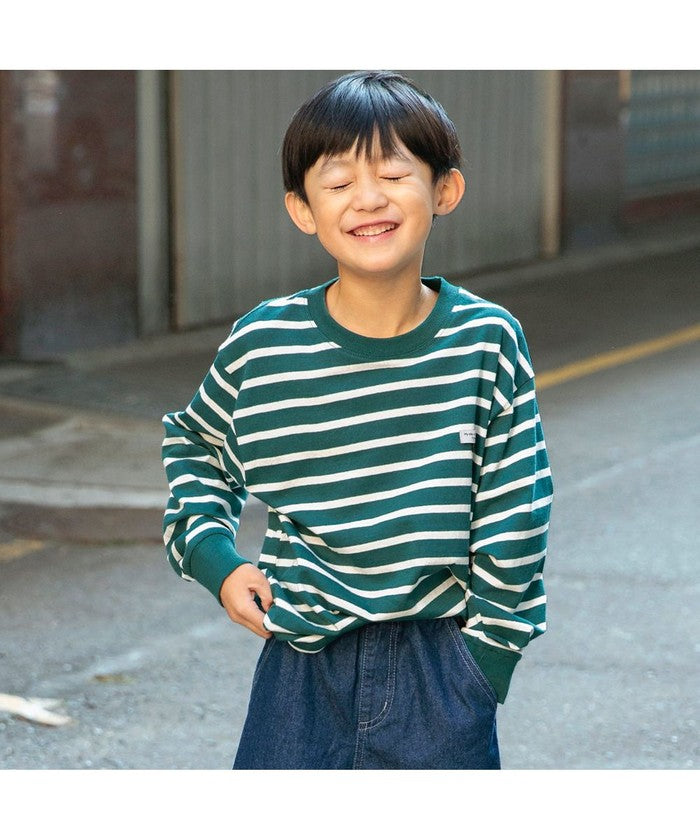 Branshes BRANSHES 【DRC/100% Cotton for Your Skin】 Name Tag Loop Border Long Sleeve T-Shirt