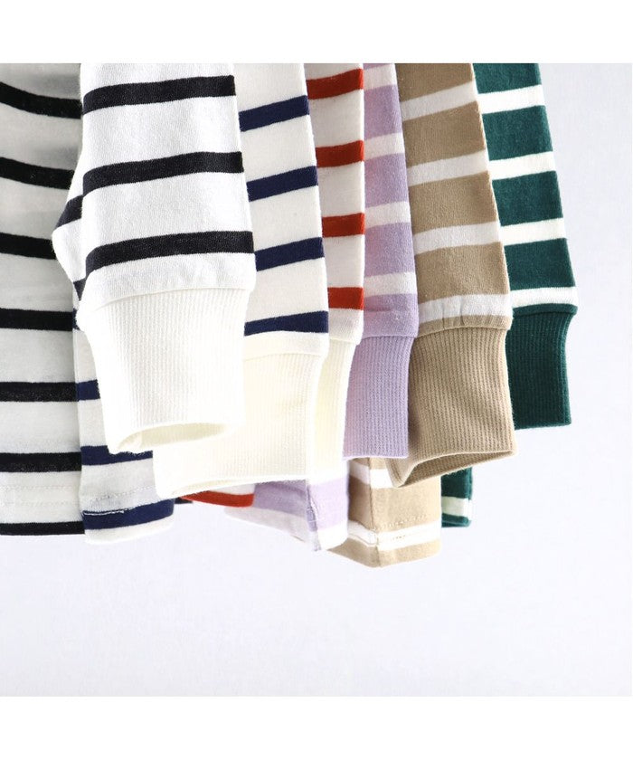 Branshes BRANSHES 【DRC/100% Cotton for Your Skin】 Name Tag Loop Border Long Sleeve T-Shirt