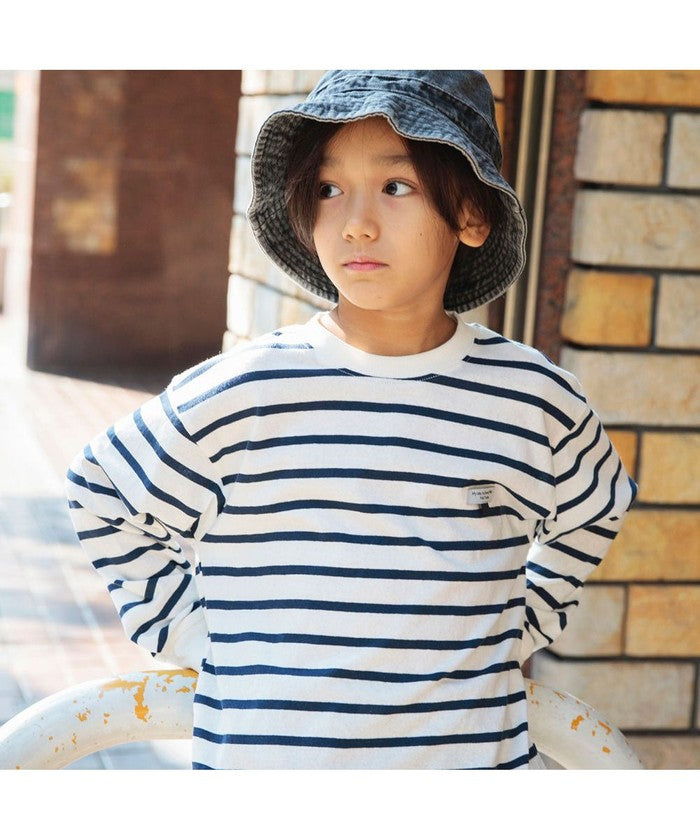 Branshes BRANSHES 【DRC/100% Cotton for Your Skin】 Name Tag Loop Border Long Sleeve T-Shirt