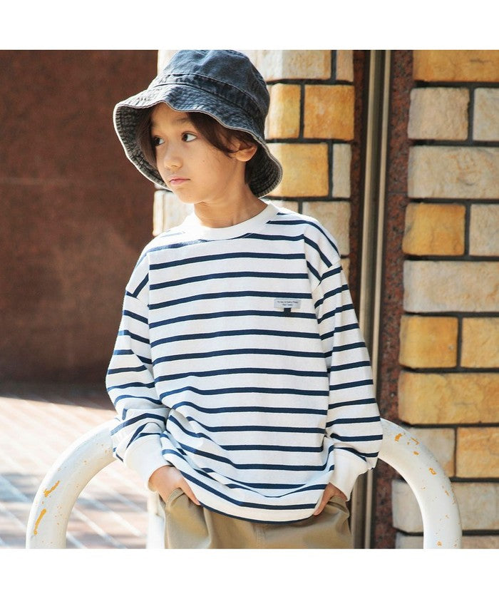 Branshes BRANSHES 【DRC/100% Cotton for Your Skin】 Name Tag Loop Border Long Sleeve T-Shirt