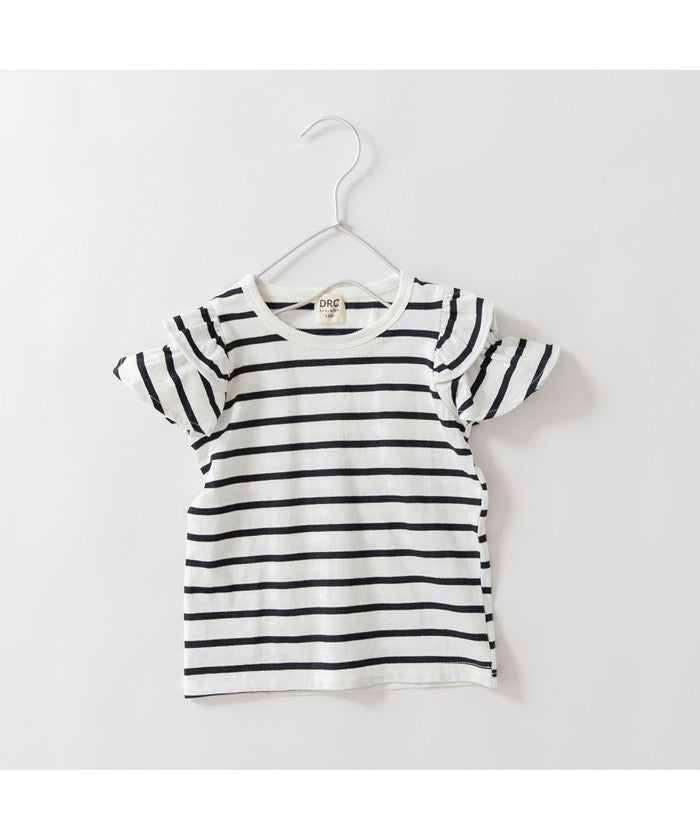 ブランシェス branshes 【DRC/WEB限定】肩あきフリル半袖Tシャツ （92:ホワイト_ボーダー） 92
