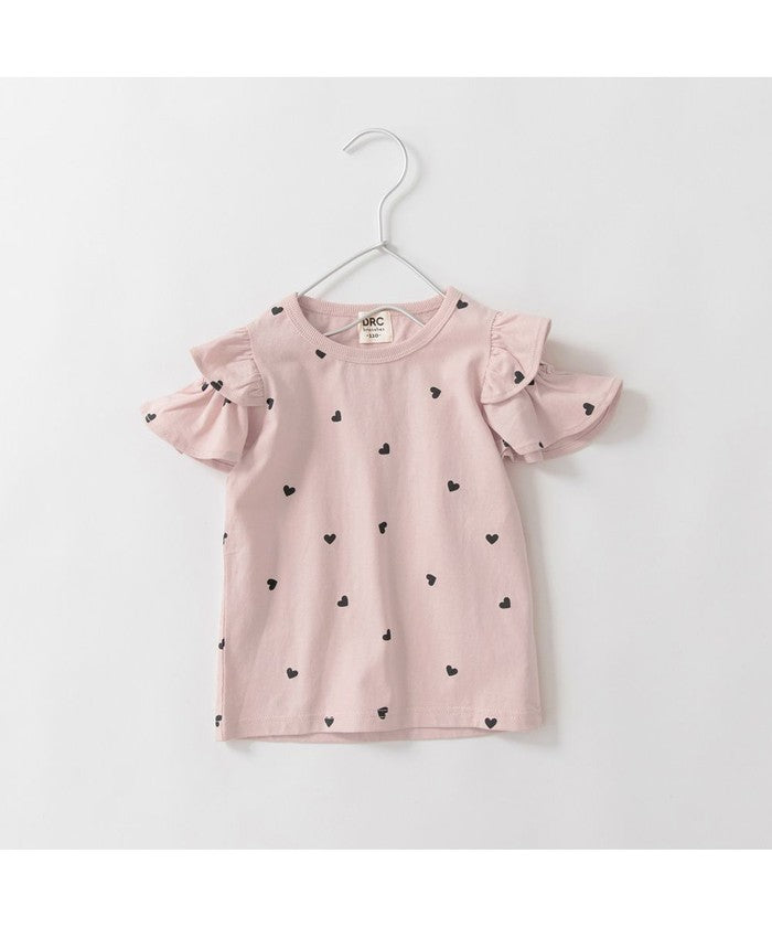 ブランシェス branshes 【DRC/WEB限定】肩あきフリル半袖Tシャツ （93:ピンク_ハート柄） 93