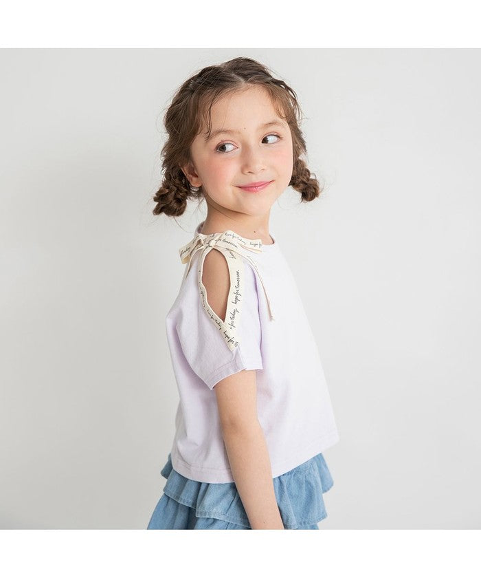ブランシェス branshes ロゴテープリボン肩あきTシャツ （ラベンダー） ラベンダー