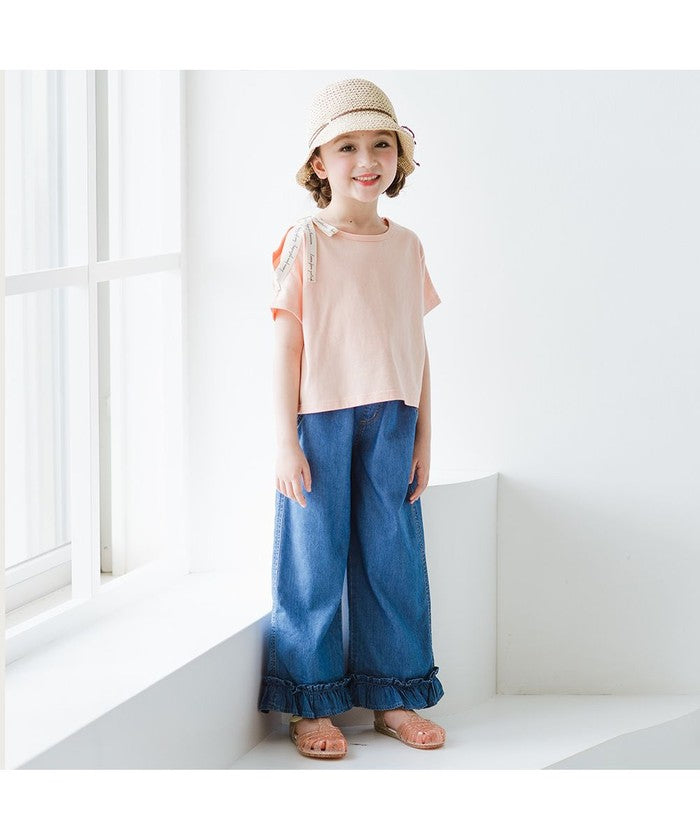 ブランシェス branshes ロゴテープリボン肩あきTシャツ （ラベンダー） ラベンダー