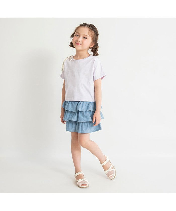 ブランシェス branshes ロゴテープリボン肩あきTシャツ （ラベンダー） ラベンダー