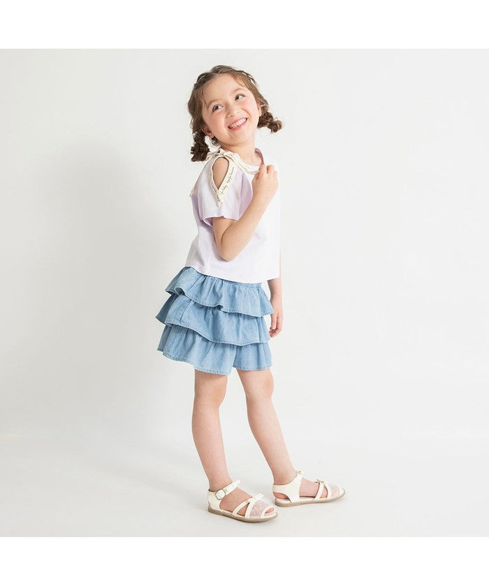 ブランシェス branshes ロゴテープリボン肩あきTシャツ （ラベンダー） ラベンダー